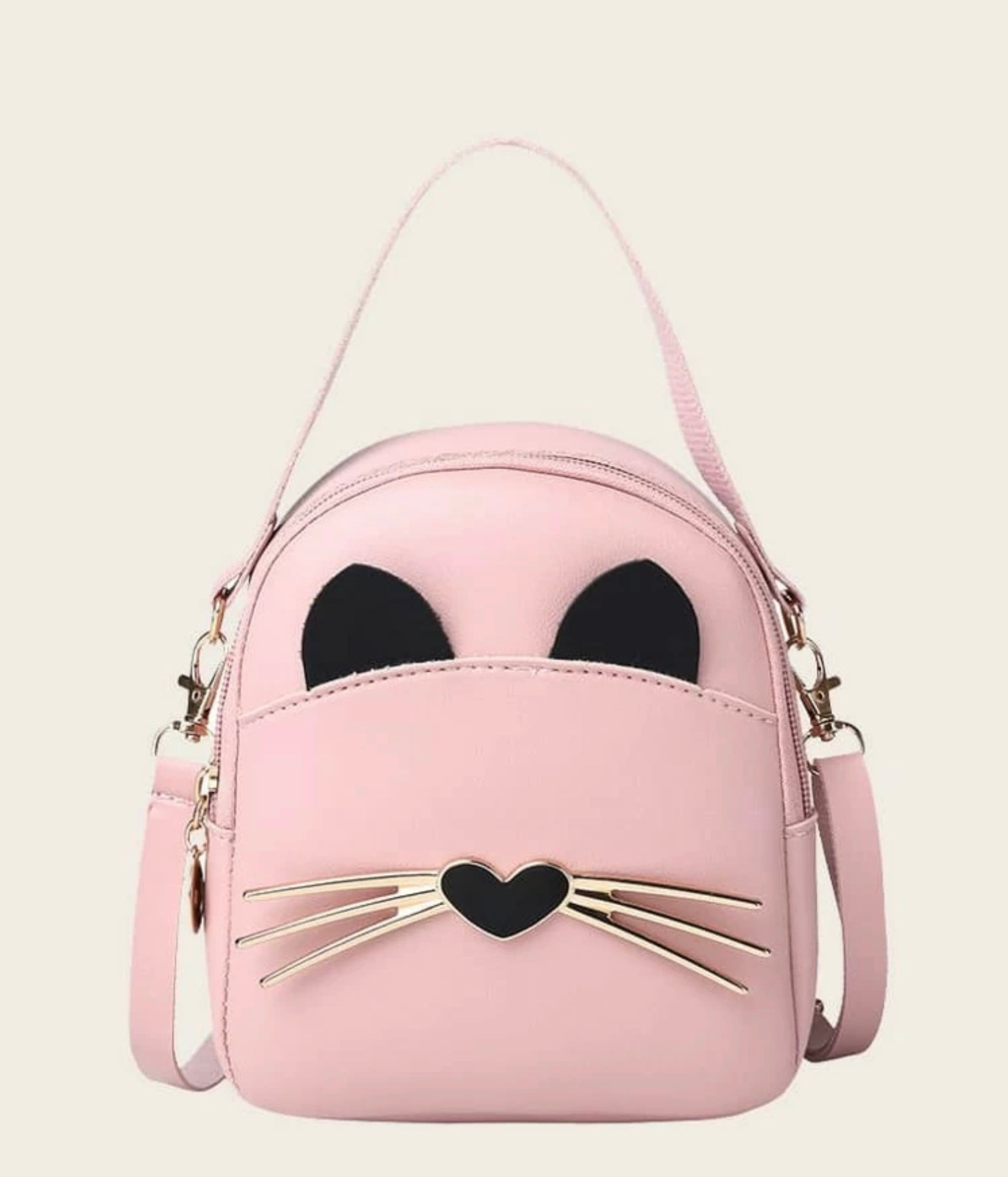 Cat Design Curved Top Backpack Pink