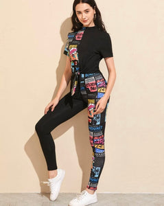 Pop Art Graphic Tie Tee & Leggings Set