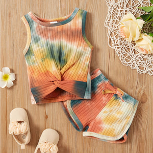 Tie Dye Sleeveless Tee & Shorts Set