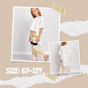 Pearl Hem Top & Scarf Print Pants Set