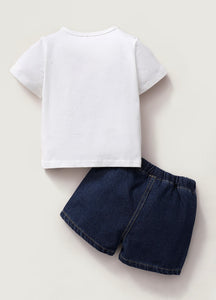 Bow Tie Tee & Jean Shorts Set