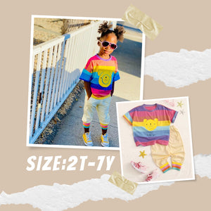 Color Stripe Cartoon Tee & Pants