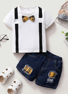 Bow Tie Tee & Jean Shorts Set