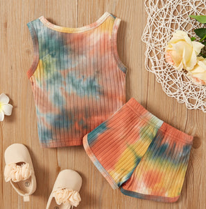 Tie Dye Sleeveless Tee & Shorts Set