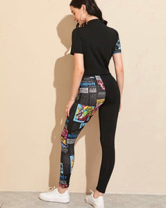 Pop Art Graphic Tie Tee & Leggings Set