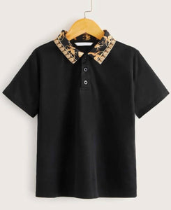 Scarf Print Collar Polo Shirt