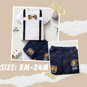 Bow Tie Tee & Jean Shorts Set